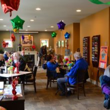 The whole Senior Center was festooned with balloons and decorations.