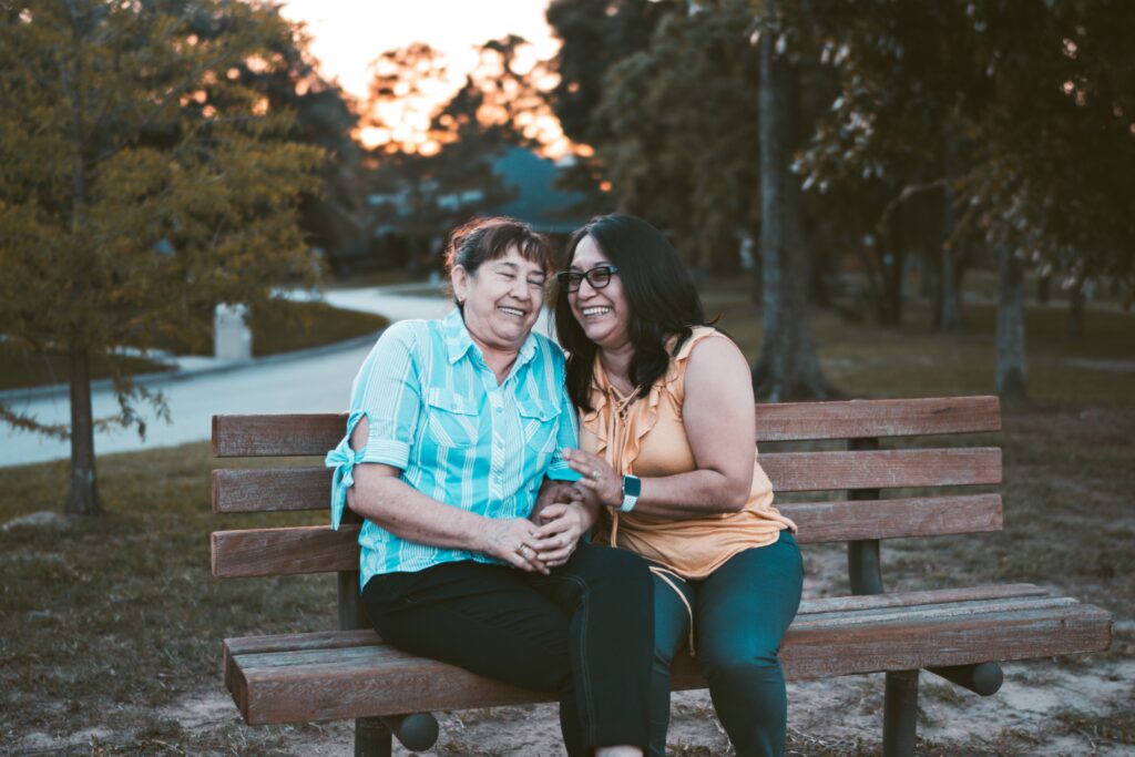 Two woman laughing