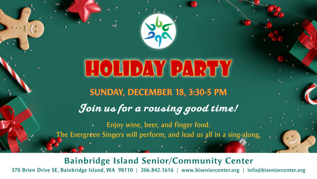 Poster about party on Dec. 18, 2023 from 3:30-5 pm at the Center