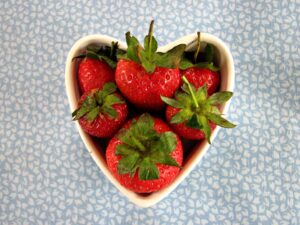 fruit in a heart-shaped bowl