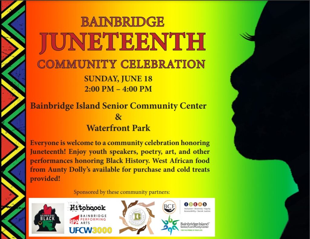Juneteenth Celebration Sunday, June 18, 2-4 Waterfront Park