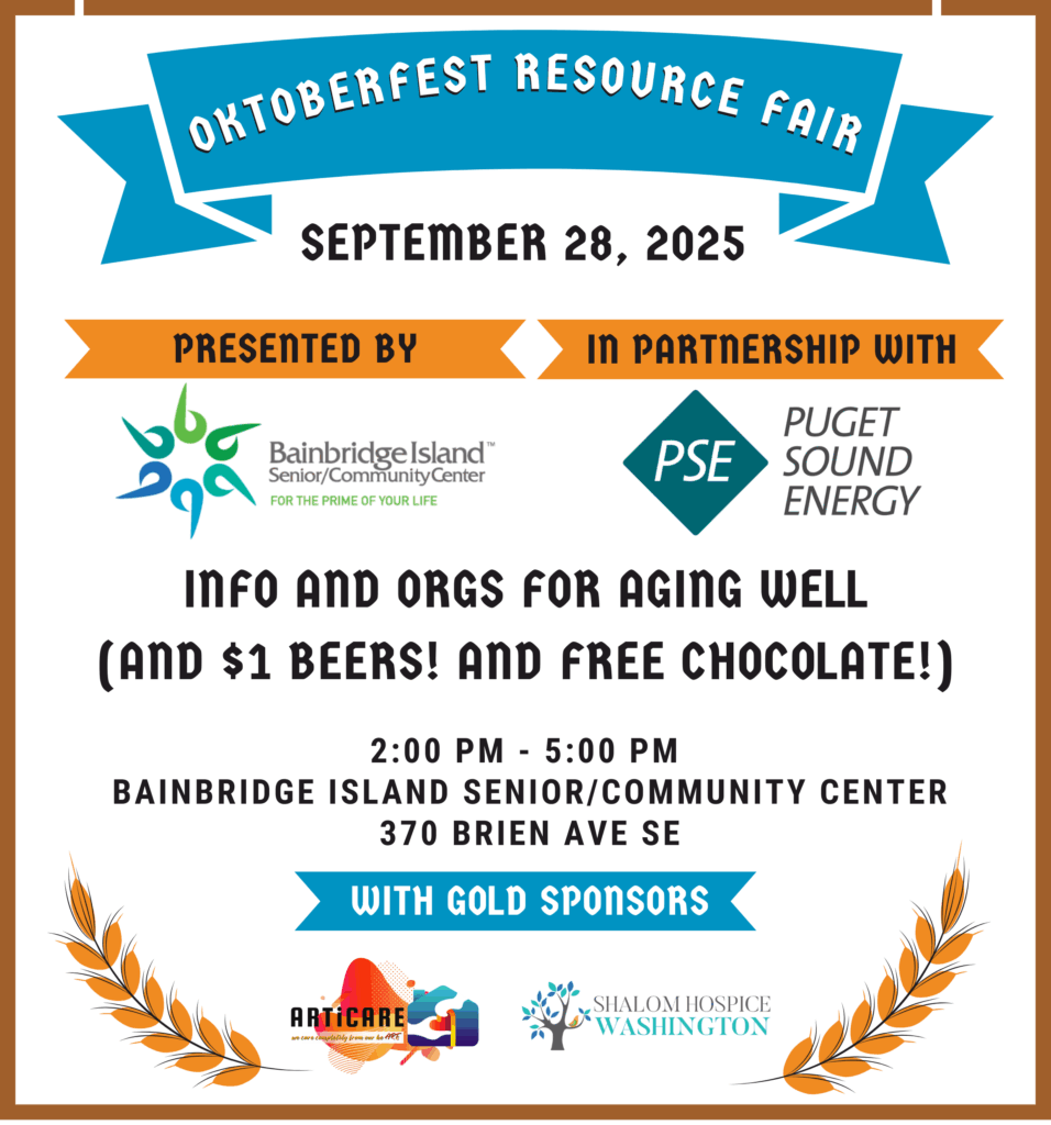 Resource Fair Poster: Info and Orgs for Aging Well, Sept. 28 2-5 pm